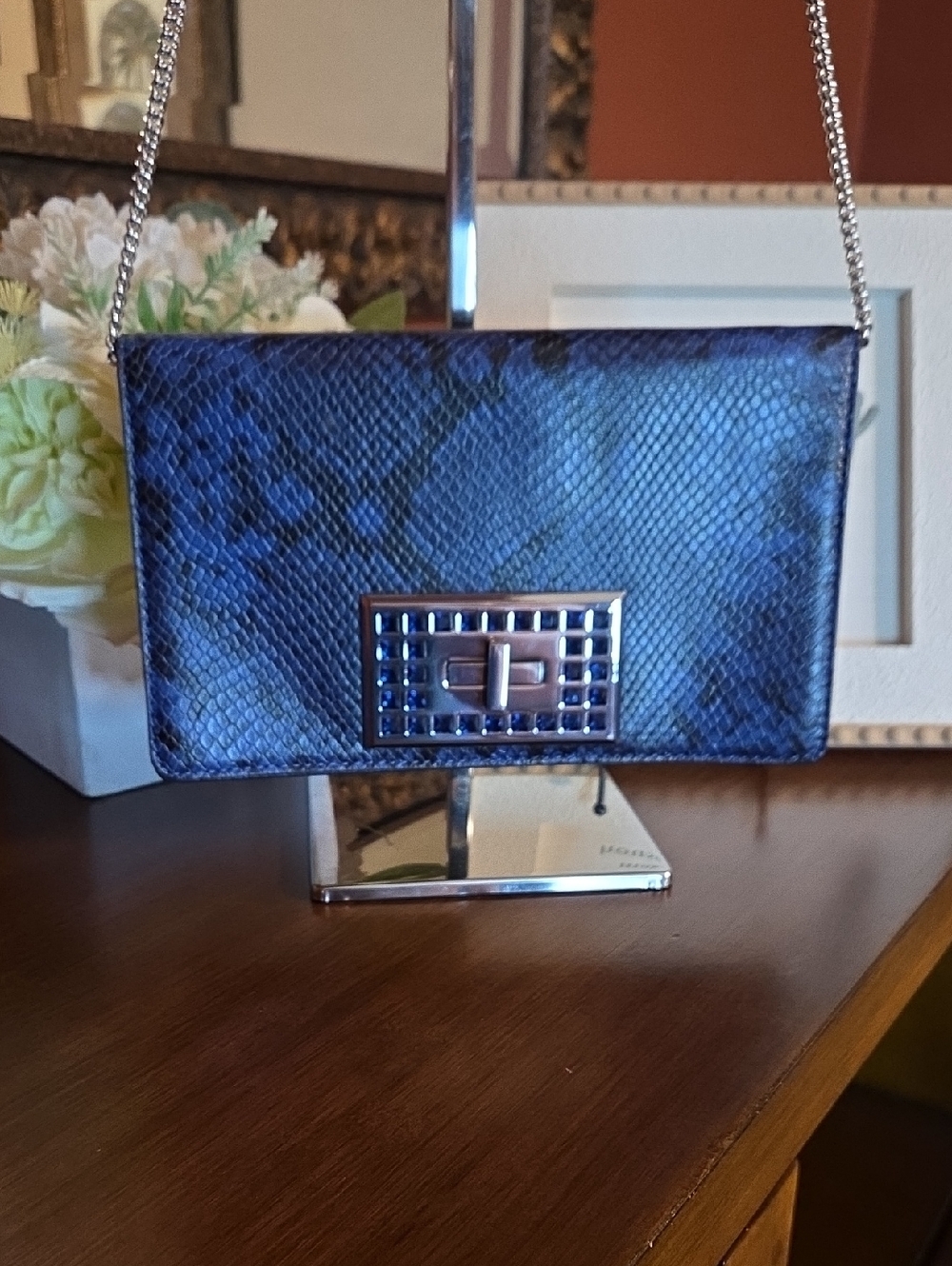 Michael Kors Ellie MD Shoulder Clutch Snake Print Handbag EUC